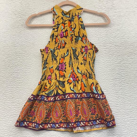Haute Hippie Tops - Haute Hippie Shirt Womens XS Yellow Boho Paisley Printed Sleeveless Halter New